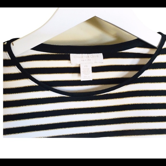 CHARTER CLUB Petite Stripe Top/Tee With Long Sleeves Black Size Small - Picture 6 of 12